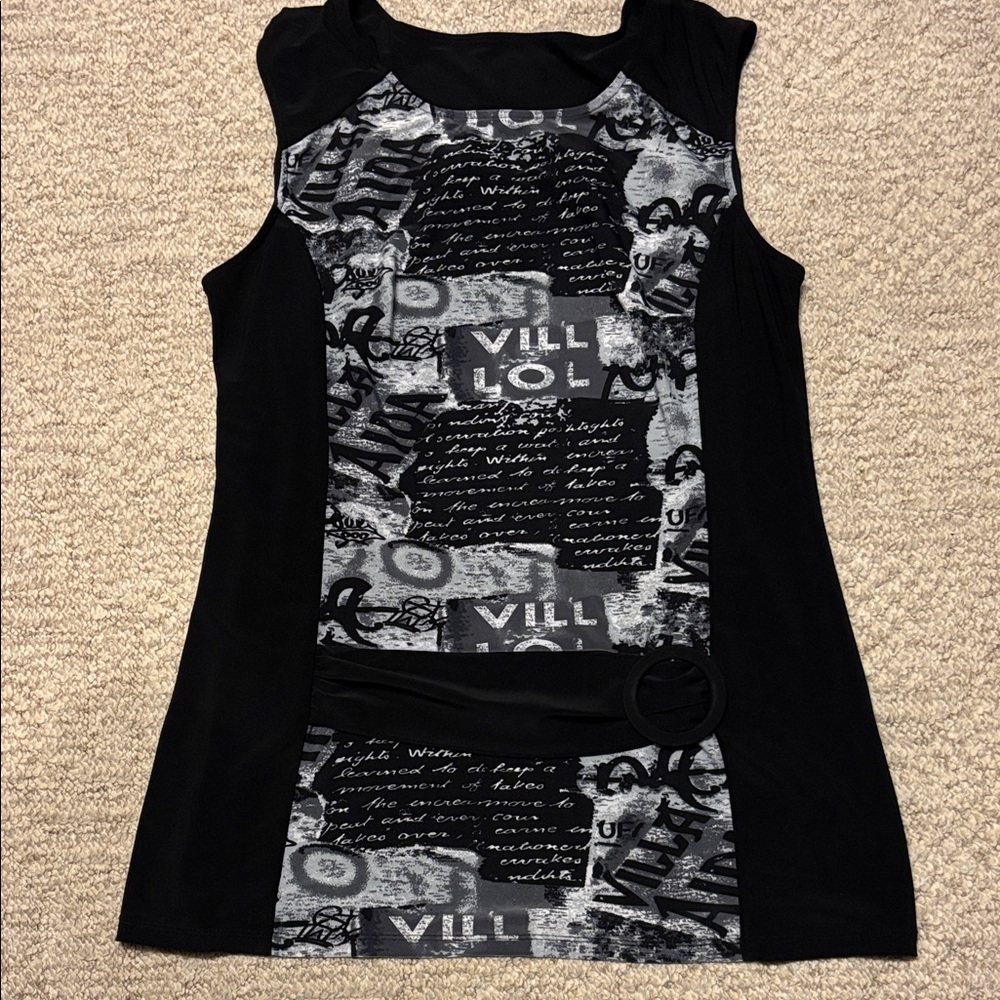 Black and Gray Graphic Sleeveless Top